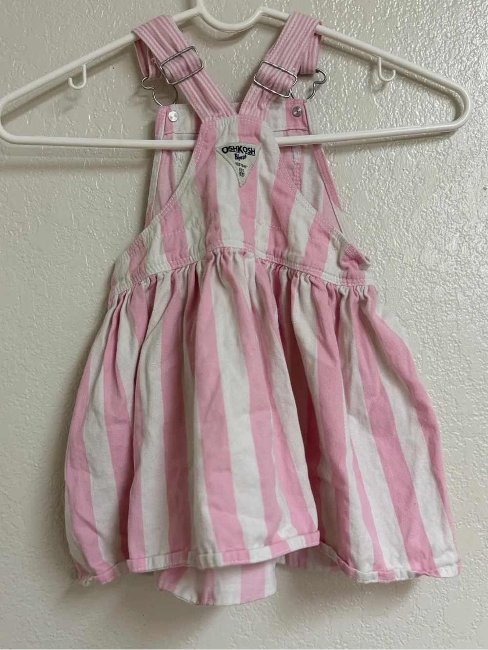 OshKosh B'gosh Pink and White Striped Overall Dress